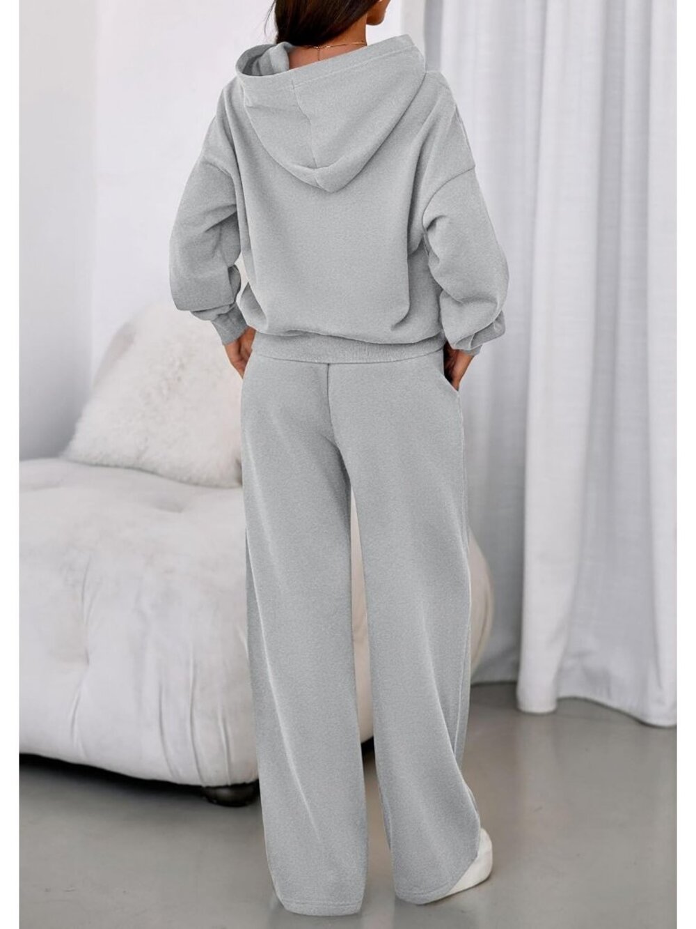 🆕 Women's Sweatsuits 2 Piece Sets Grey Casual Long Sleeve Sweatpants Fall - Picture 4 of 6